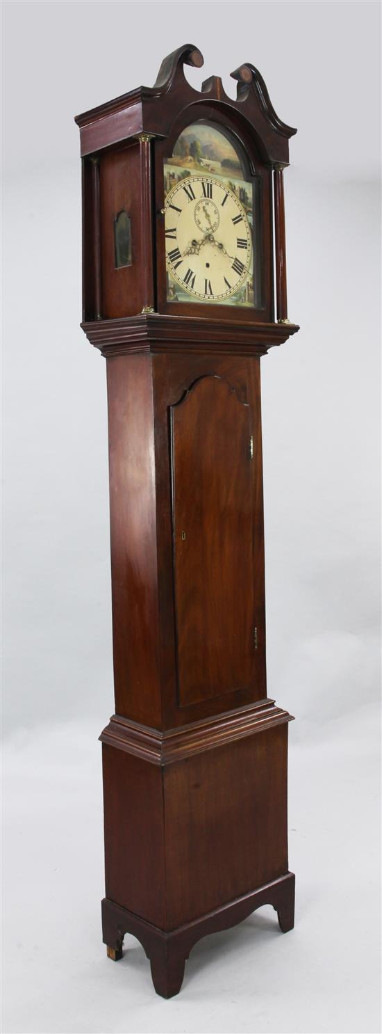 An early 19th century mahogany eight day longcase clock, 7ft